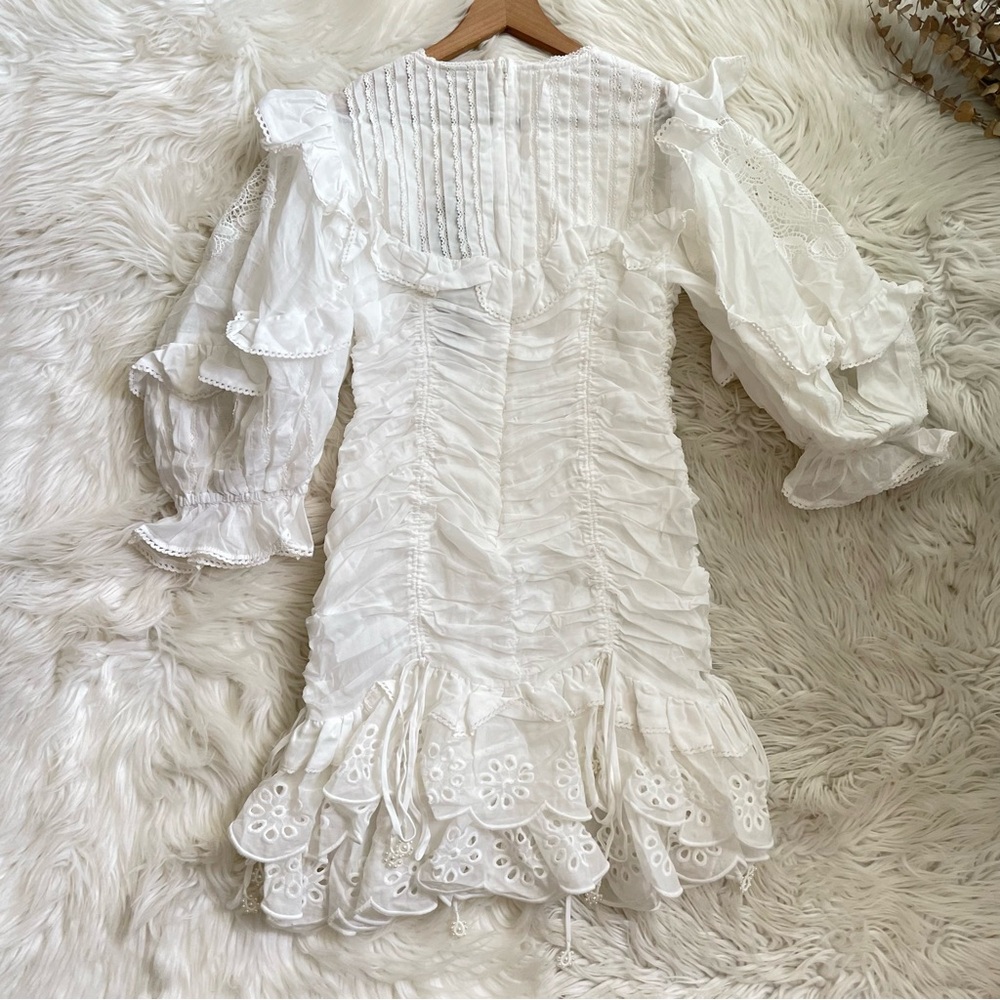 Farm Rio White Lace Cotton Mini Dress Eyelet Scalloped Victorian NWT S M - Picture 15 of 16